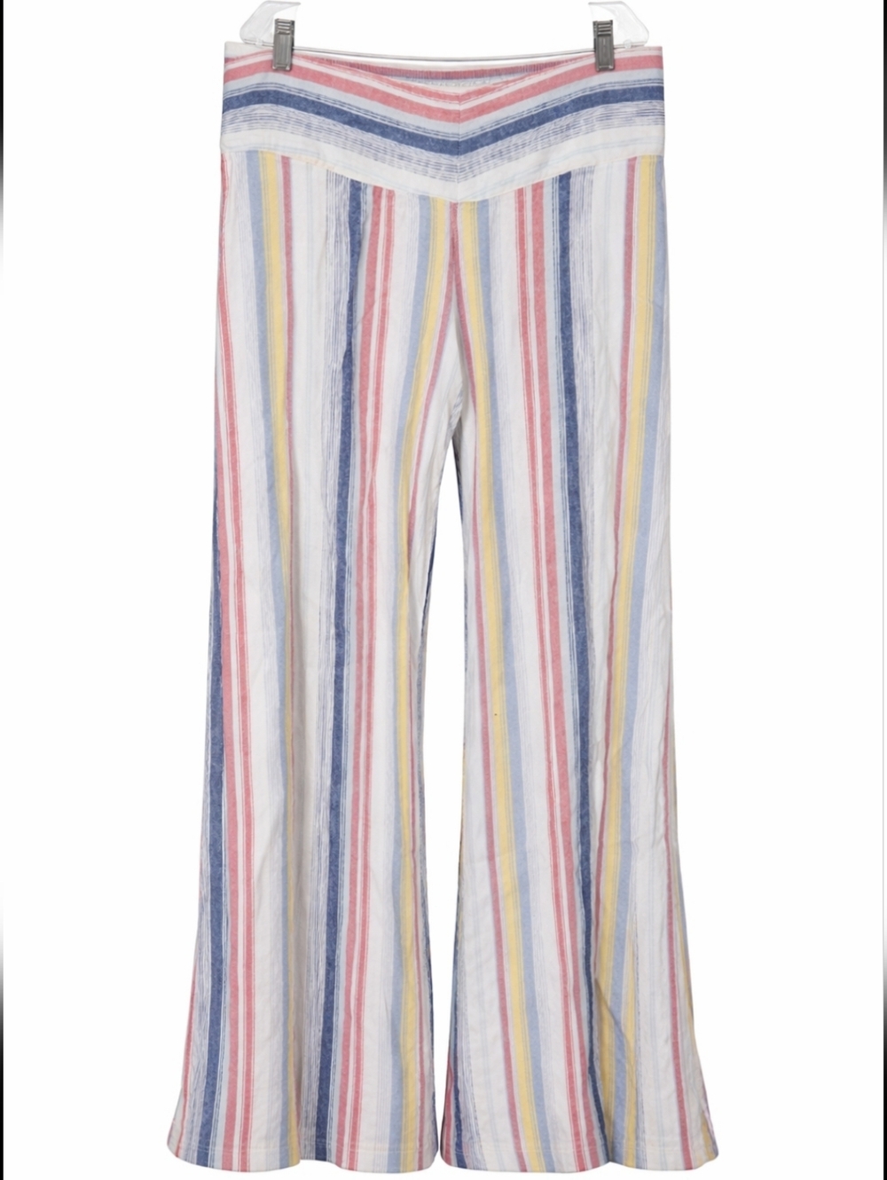 C. Est 1946 Linen Blend White Striped Linen Blend Wide Leg Pull On Pants Sz Lg